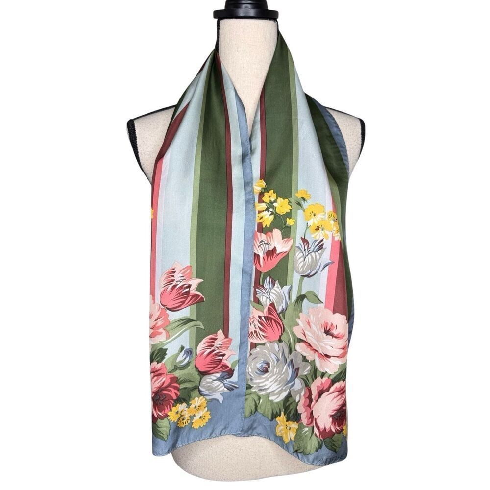 Adrienne Vittadini Scarf Floral Silk Rectangle 11”X52” Vintage, Dark Floral
